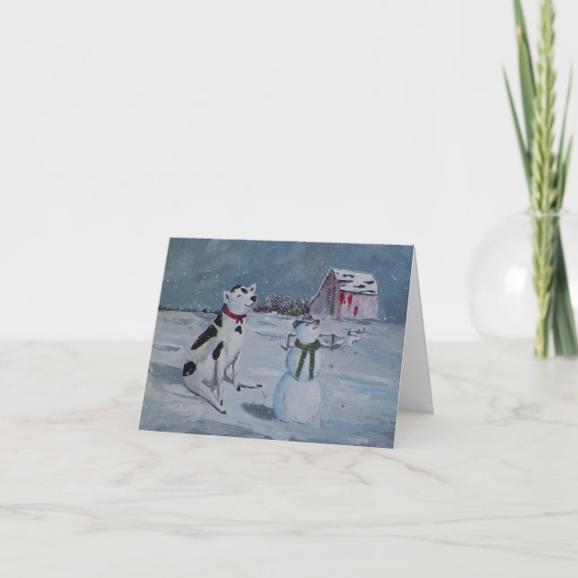 Cartão Western Cowboy Snowman & Cow Christmas Card (Frente)