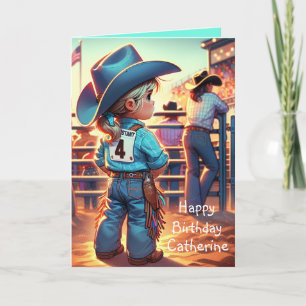 Cartão Western Little Cowgirl 4.º Aniversário Personaliza