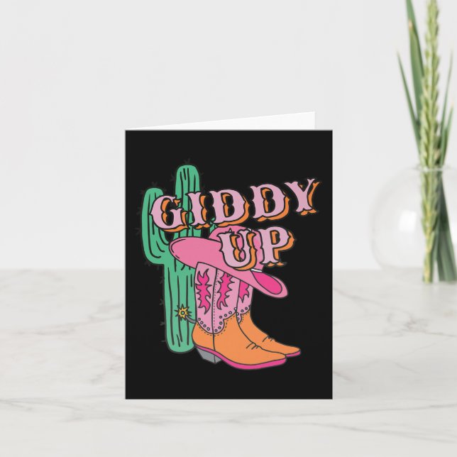 Cartão Western Texas Giddy Up Cowboy Boots Cactus (Frente)