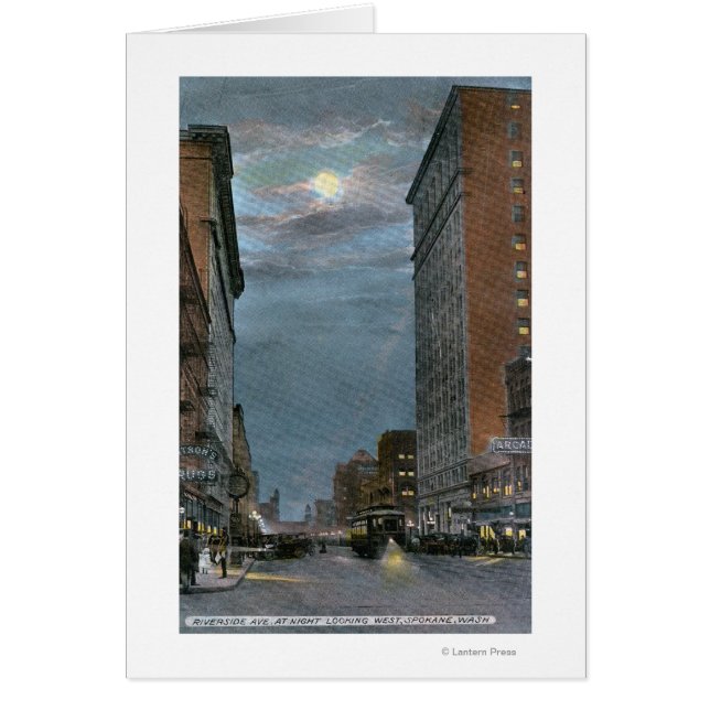 Cartão Western View da Avenida Riverside à Noite (Frente)
