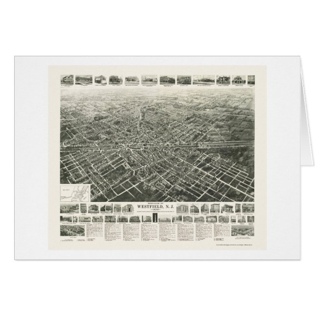 Cartão Westfield, mapa panorâmico de NJ - 1929 (Frente Horizontal)