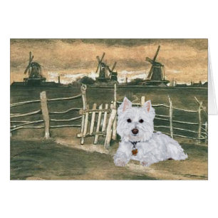 Cartão Westie com Moinhos de Vento