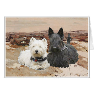 Cartão Westie e Scottie Juntos Outono