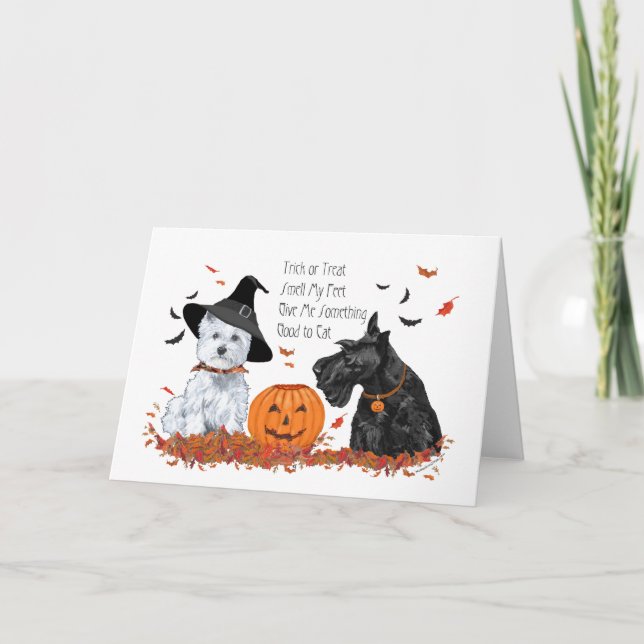 Cartão Westie e Scottie no Halloween (Frente)