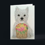 Cartão Westie flowers watercolour birthday mother's day<br><div class="desc">I have created this beautiful card using my sweet West ie watercolour painting image. Please take a look at my other West ie items in my 'westies' sub categories.</div>