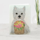 Cartão Westie flowers watercolour birthday mother's day<br><div class="desc">I have created this beautiful card using my sweet West ie watercolour painting image. Please take a look at my other West ie items in my 'westies' sub categories.</div>