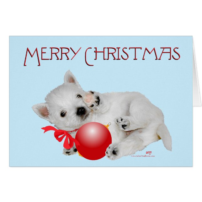 Cartão Westie Puppy Playtime de Natal (Frente Horizontal)