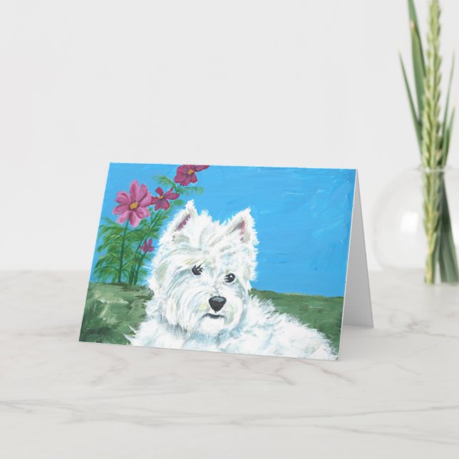 Cartão Westie with Cosmos Note cards (Frente)