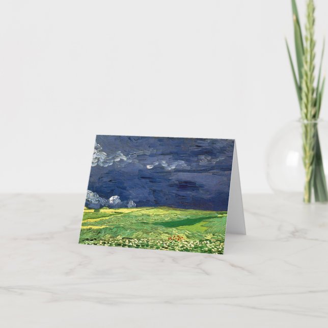 Cartão Wheat Field Under Clouded Sky Van Gogh Fine Art (Frente)