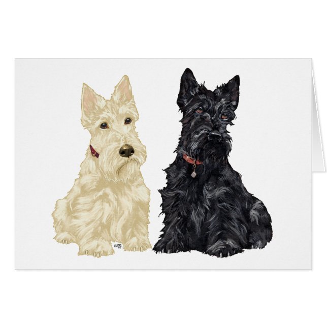 Cartão Wheaten e Black Scottish Terriers (Frente Horizontal)