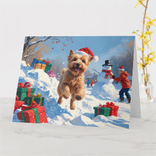 Cartão Wheaten Terrier correndo em neve com chapéu de Nat