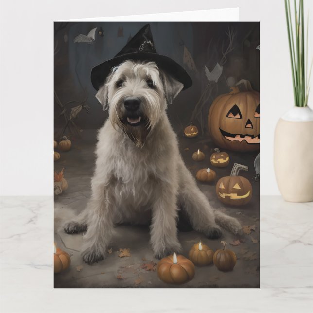 Cartão Wheaten Terrier Pumpkins Halloween Assustado (Frente)