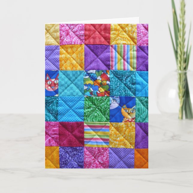 Cartão "Where's Kitty?" Patchwork Birthday Card (Frente)
