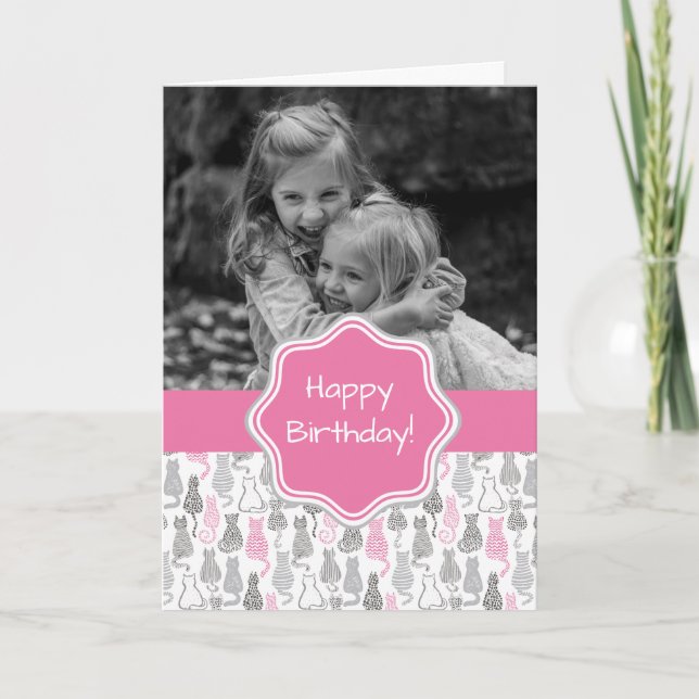 Cartão Whimiscal Pink and Gray Sketch Cat Gift Ideas (Frente)