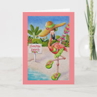 Whimsical Beach Babe Pink Flamingo No 2 Art