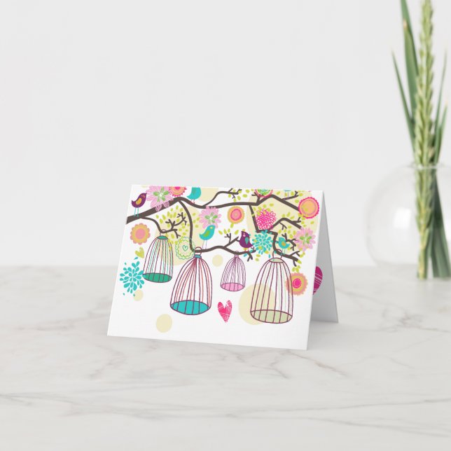 Cartão Whimsical Birds Notecard (Frente)