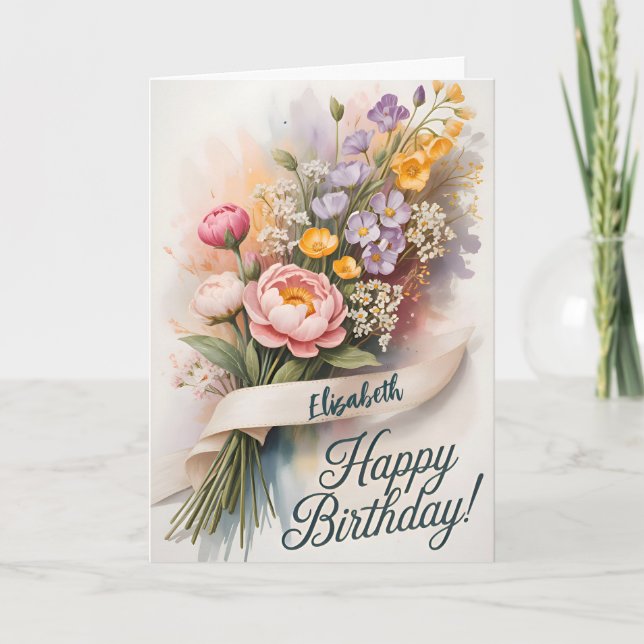 Cartão Whimsical Botanical Birthday (Frente)