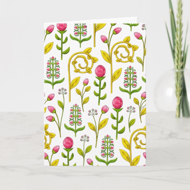 Cartão Whimsical Botanical Floral Pattern Blank (Frente)