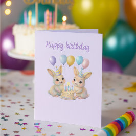 Cartão  Whimsical Bunny Twins Birthday Greeting Card
