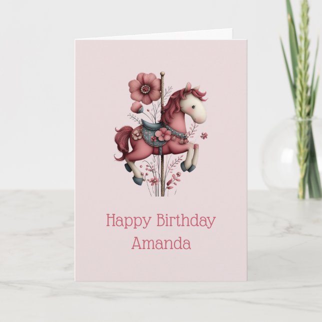 Cartão Whimsical Carousel Horse Image Birthday (Frente)