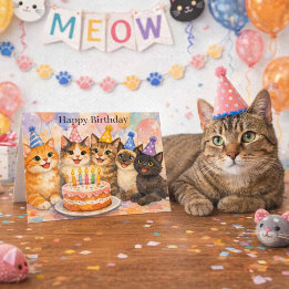 Cartão Whimsical Cat Birthday Cute Party Cats Kids
