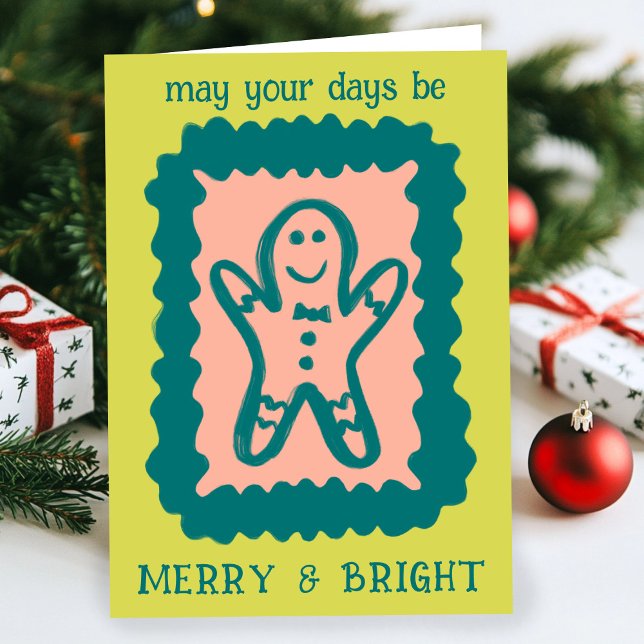 Cartão Whimsical Christmas Cookie Merry & Bright Holiday (Whimsical Christmas Gingerbread Cookie Merry & Bright Holiday Card
)