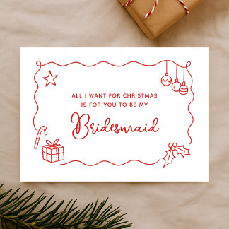 Cartão Whimsical Christmas Hand Drawn Bridesmaid Proposal