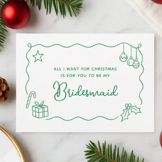 Cartão Whimsical Christmas Hand Drawn Bridesmaid Proposal