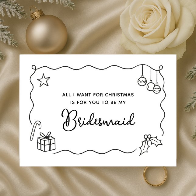 Cartão Whimsical Christmas Hand Drawn Bridesmaid Proposal (Criador carregado)