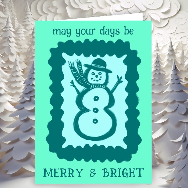 Cartão Whimsical Christmas Snowman Merry & Bright Holiday (Whimsical Christmas Snowman Merry & Bright Holiday Card
)