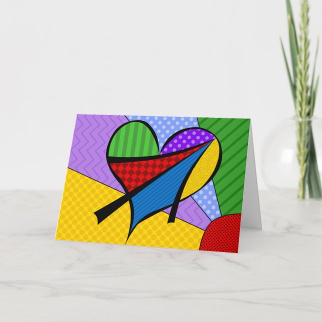Cartão Whimsical Cubism Heart Greeting Card with Backgrou (Frente)