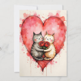 Cartão Whimsical Cute Cats Valentine Hearts and Red Roses