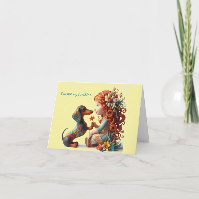 Cartão Whimsical Dachshund Qualquer Ocasião (Frente)