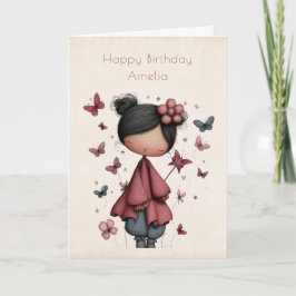 Cartão Whimsical Fairy Doll Retro Cute Birthday