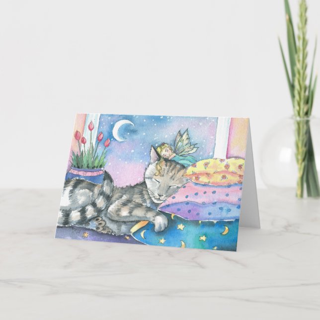 Cartão Whimsical Fairy Tabby Cat Card by Molly Harrison (Frente)