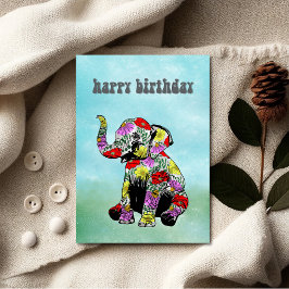 Cartão Whimsical Floral Baby Elephant Birthday Card