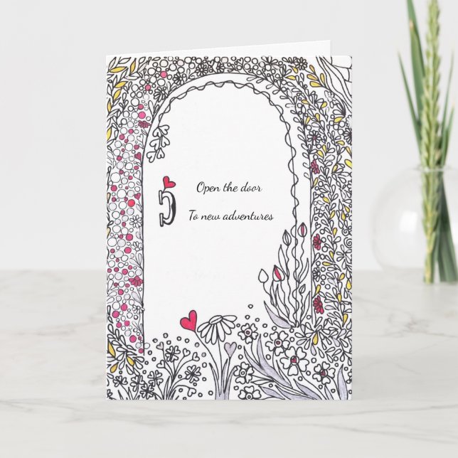 Cartão ​Whimsical Floral Door New Adventures (Frente)