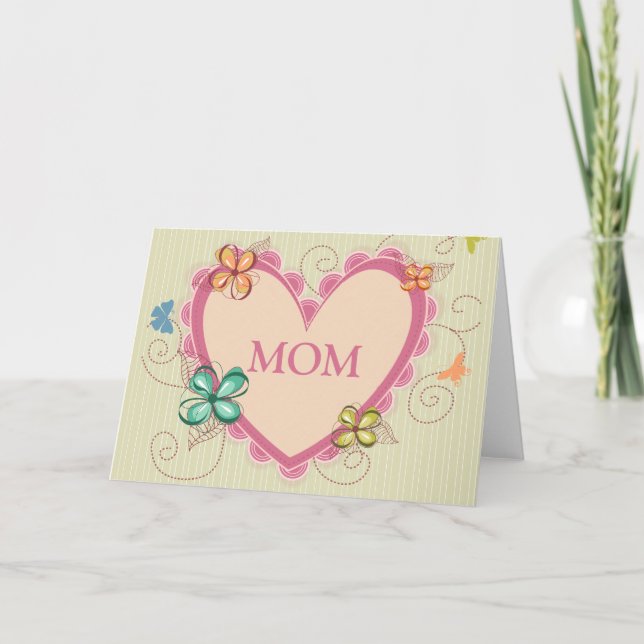 Cartão Whimsical floral heart mom mother's day card (Frente)