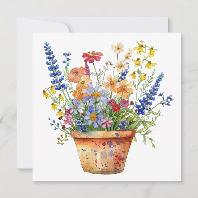 Cartão Whimsical Flowers in Pot Floral Illustration (Frente)