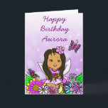 Cartão Whimsical Folk Art Fairy Girl Happy Birthday<br><div class="desc">A pretty African-American,  Hispanic,  Hawaiian,  Latino girl  fairy and whimsical folk arr flowers and butterflies card for a little girl. personalize it by adding the child's name in the customize area. Pink,  purple,  yellow,  teal,  and all different beautiful bright happy colors.</div>