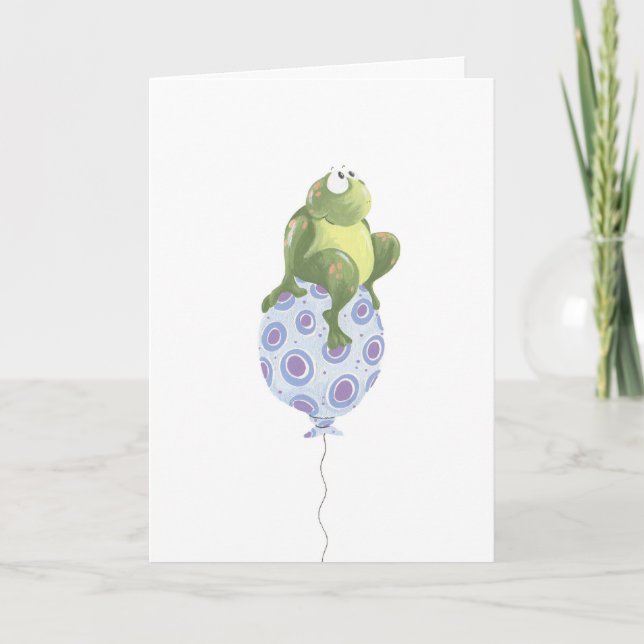 Cartão whimsical frog on birthday balloon (Frente)