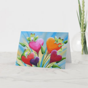 Cartão Whimsical Frogs and Hearts Watercolor Art