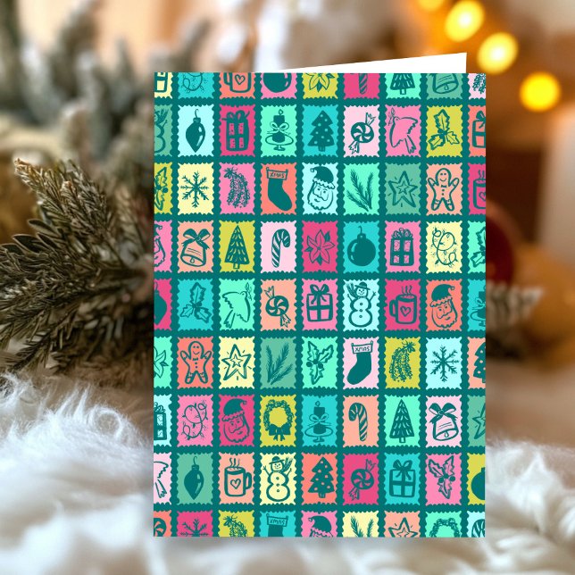 Cartão Whimsical Grid Cute Custom Christmas Holiday (Whimsical Grid Cute Custom Christmas Holiday Greeting Card
)