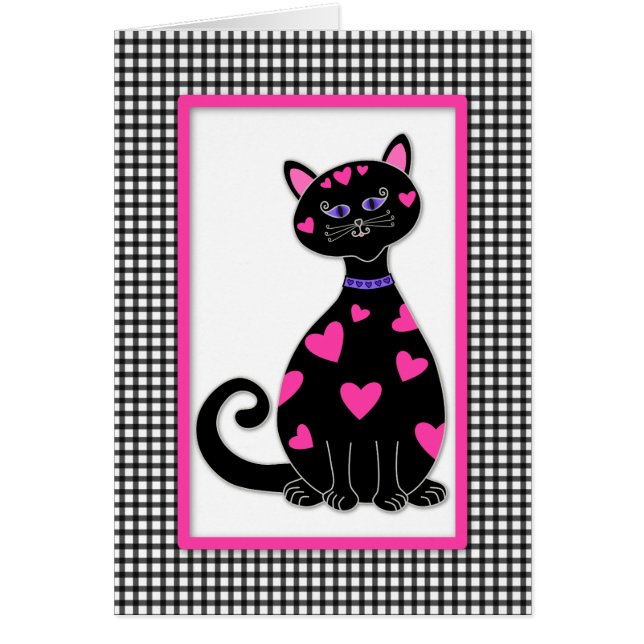 Cartão Whimsical Hearts Cat (Frente)