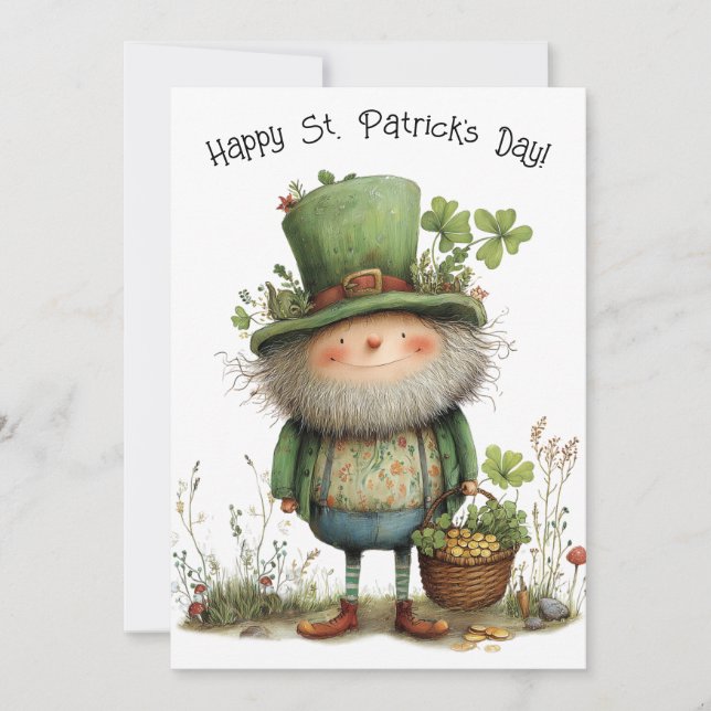 Cartão Whimsical Leprechaun Happy St Patrick's Day (Frente)
