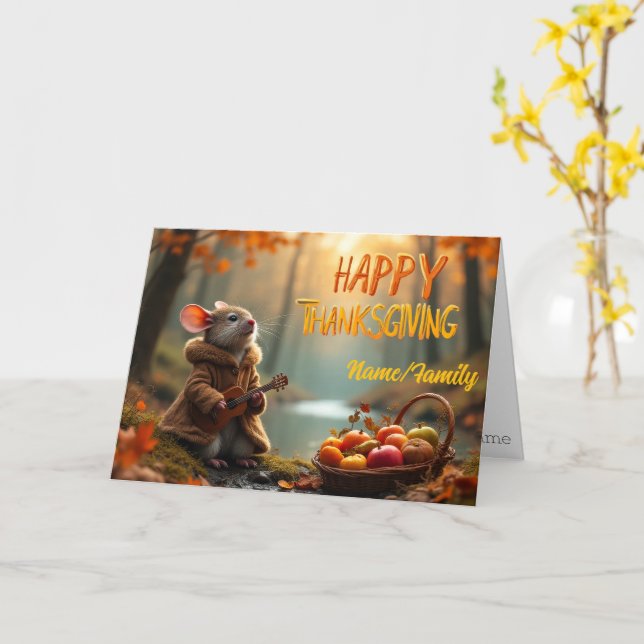 Cartão Whimsical Mouse Thanksgiving – Autumn Forest Celeb (Flor Amarela)