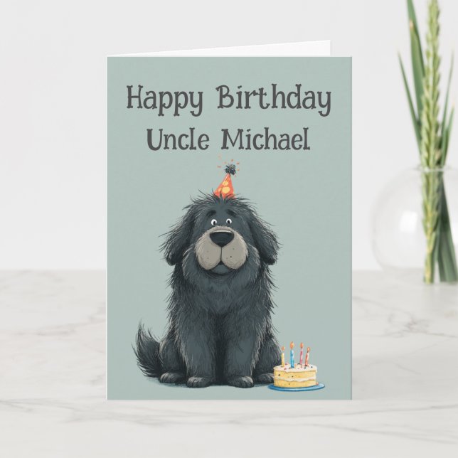 Cartão Whimsical Newfoundland Dog Birthday Card (Frente)