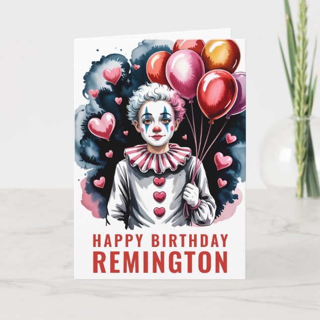 Cartão Whimsical Pierrot Birthday Clown (Frente)