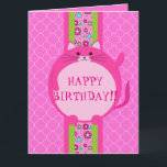 Cartão Whimsical Pink Puff Kitty Quatrefoil Birthday Card<br><div class="desc"></div>