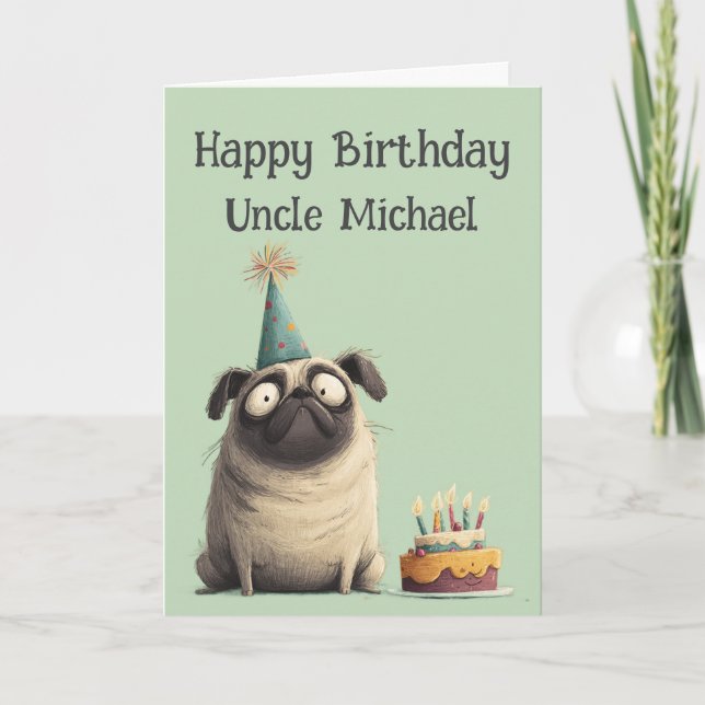 Cartão Whimsical Pug Dog Birthday Card (Frente)